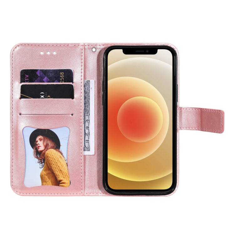 Para Motorola Moto G Play 2021 7-Petal Flowers Patrón de estampado de estampado Horizontal Flip PU Funda de cuero con soporte y ranuras para tarjetas y marco de fotos (oro rosa)