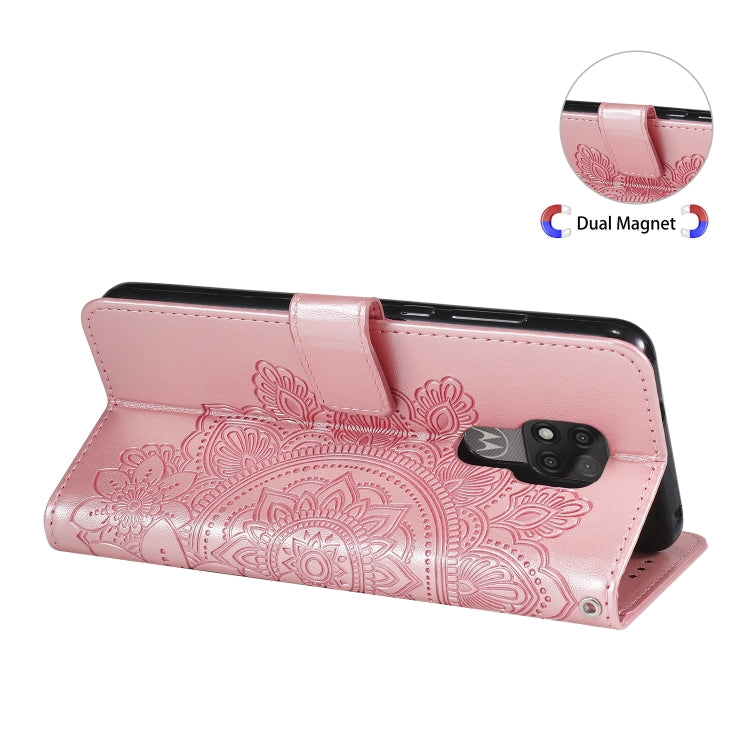 Para Motorola Moto G Play 2021 7-Petal Flowers Patrón de estampado de estampado Horizontal Flip PU Funda de cuero con soporte y ranuras para tarjetas y marco de fotos (oro rosa)