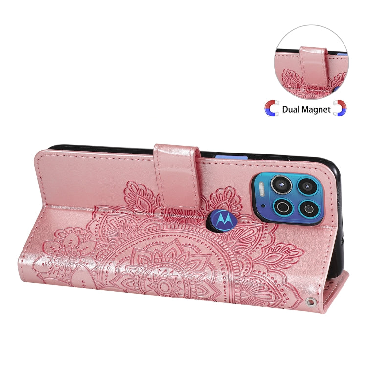 Para Motorola Moto G100 / EDGE S 7-Petal Flowers Patrón de estampado de estampado de PU Horizontal Funda de cuero con soporte y ranuras para tarjetas y marco de fotos (oro rosa)