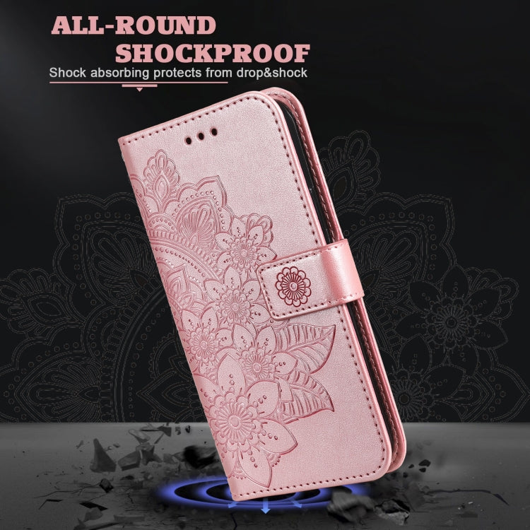 Para Motorola Moto G100 / EDGE S 7-Petal Flowers Patrón de estampado de estampado de PU Horizontal Funda de cuero con soporte y ranuras para tarjetas y marco de fotos (oro rosa)