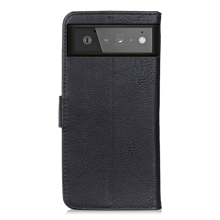 Para Google Pixel 6 Khazneh Cowhide Texture Horizontal Flip Funda de cuero con soporte y tragamonedas y billetera (Negro)