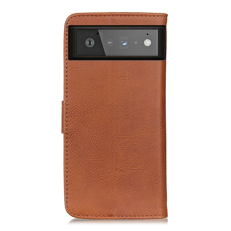 Para Google Pixel 6 Khazneh Cowhide Texture Horizontal Flip Funda de cuero con soporte y tragamonedas y billetera (marrón)