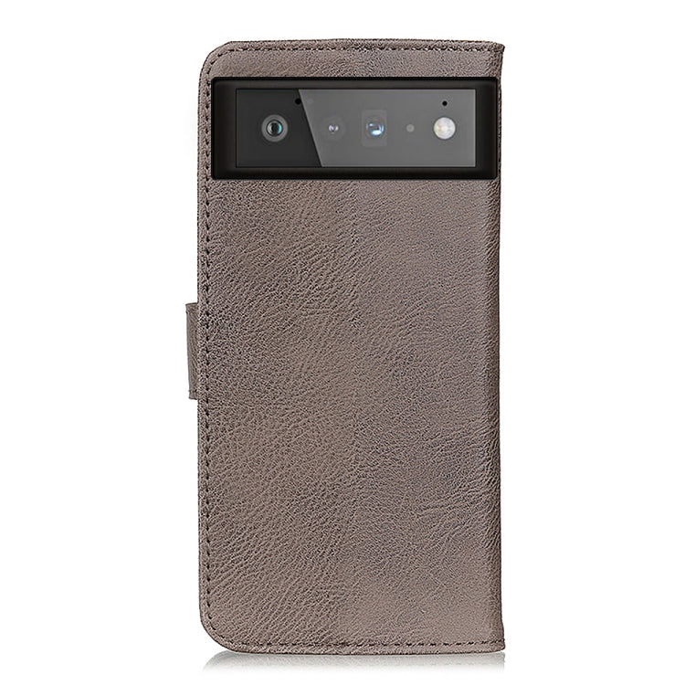 Para Google Pixel 6 Khazneh Cowhide Texture Horizontal Flip Funda de cuero con soporte y tragamonedas y billetera (caqui)