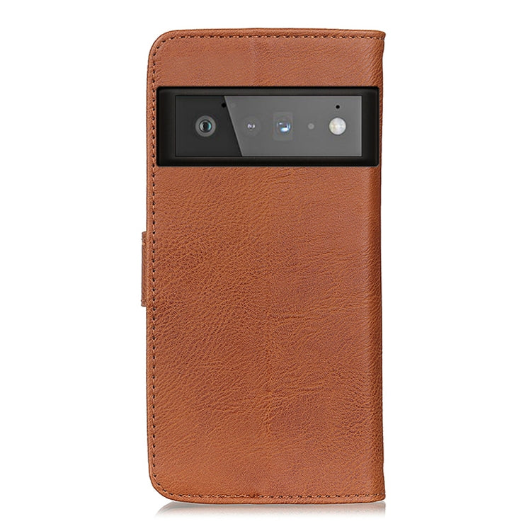 Para Google Pixel 6 Pro Khazneh Cowhide Texture Horizontal Flip Funda de cuero con soporte y tragamonedas y billetera (Marrón)