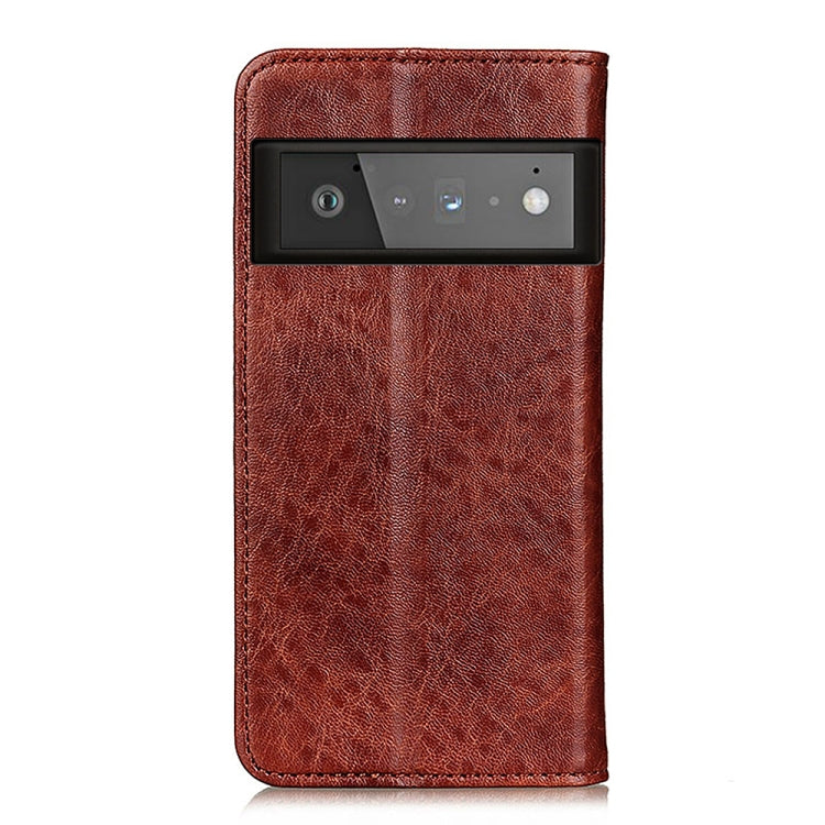 Para Google Pixel 6 Pro Magnetic Crazy Horse Texture Horizontal Flip Funda de cuero con soporte y ranuras para tarjetas y billetera (marrón)