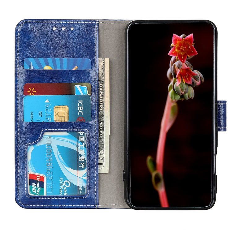 Para Google Pixel 6 Retro Crazy Horse Texture Horizontal Flip Funda de cuero con soporte y ranuras para tarjetas y marco y billetera (azul)
