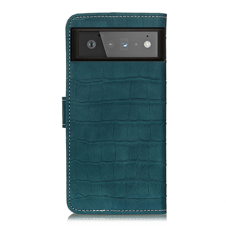 Para Google Pixel 6 Textura de cocodrilo Funda de cuero Horizontal Flip con soporte y ranuras para tarjetas y marco de fotos y billetera (verde oscuro)