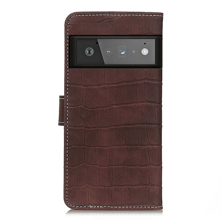 Para Google Pixel 6 Pro CroCodile Texture Horizontal Flip Funda de cuero con soporte y ranuras para tarjetas y marco y billetera (marrón)