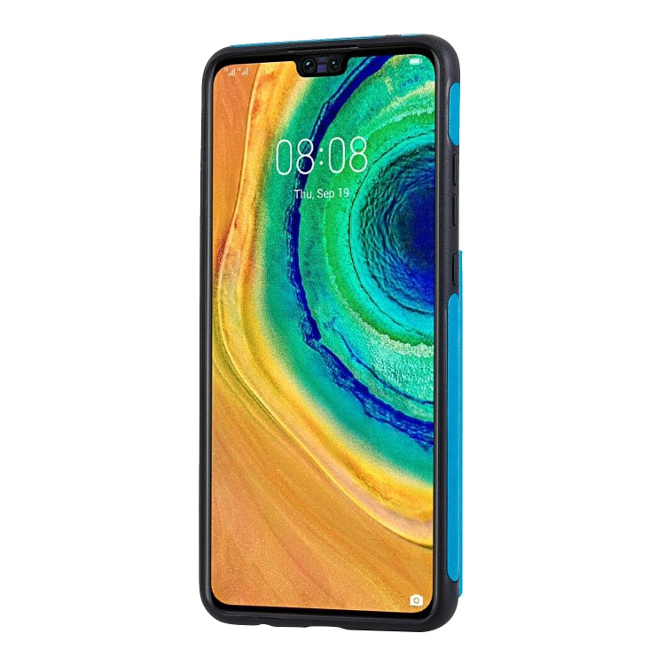 Para Huawei Mate 30 Cat Bee Estuche protector a prueba de golpes con patrón de relieve con ranuras para tarjetas y marco de fotos (azul)