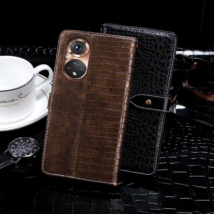 Para Honor 50 Pro Idewei Cocodrilo Textura Horizontal Flip Funda de cuero con soporte y tragamonedas y billetera (Negro)