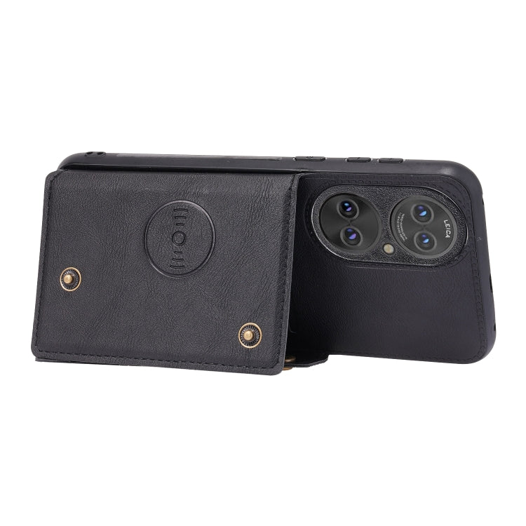 Para Huawei P50 doble hebilla PU + TPU Funda protectora magnética a prueba de golpes con ranura para tarjeta y soporte (negro)