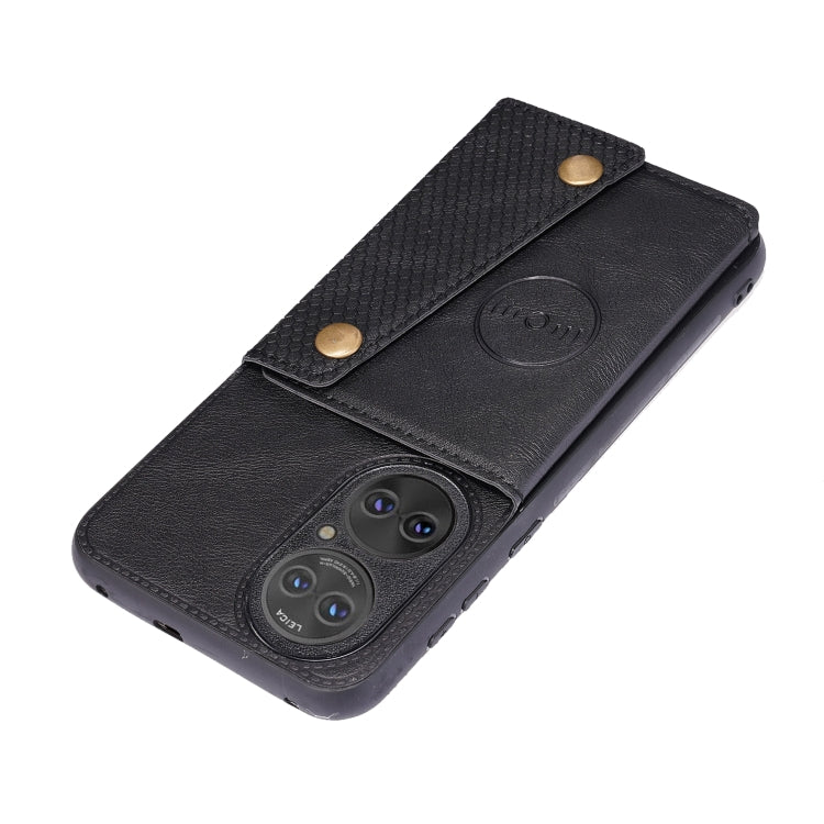 Para Huawei P50 doble hebilla PU + TPU Funda protectora magnética a prueba de golpes con ranura para tarjeta y soporte (negro)