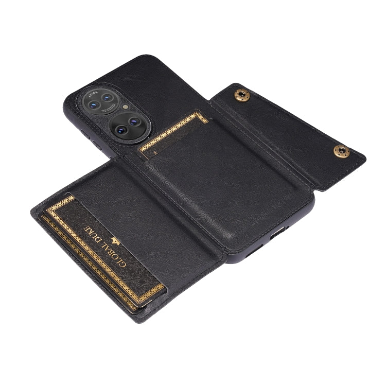 Para Huawei P50 doble hebilla PU + TPU Funda protectora magnética a prueba de golpes con ranura para tarjeta y soporte (negro)