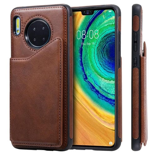 Para Huawei Mate 30 Funda de cuero con tapa horizontal con textura de becerro con soporte, ranuras para tarjetas y marco (café)