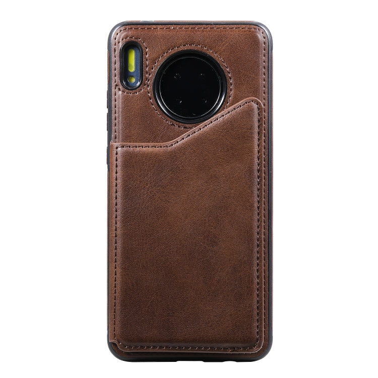 Para Huawei Mate 30 Funda de cuero con tapa horizontal con textura de becerro con soporte, ranuras para tarjetas y marco (café)