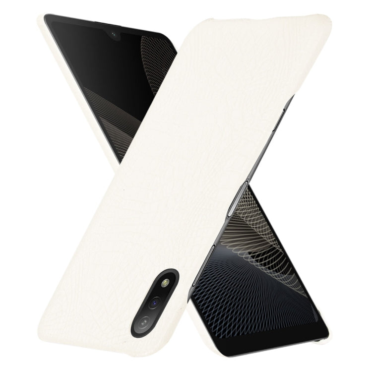 Para Sony Xperia Ace II Textura a prueba de choques de cocodrilo PC + caso PU (blanco)