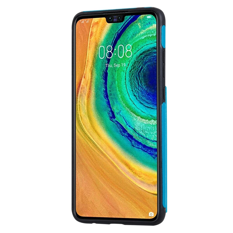 Funda protectora a prueba de golpes con patrón en relieve de árbol de gato Huawei Mate 30 con ranuras para tarjetas y marco de fotos (azul)