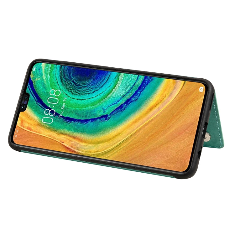 Funda protectora a prueba de golpes con patrón en relieve de árbol de gato Huawei Mate 30 con ranuras para tarjetas y marco de fotos (verde)