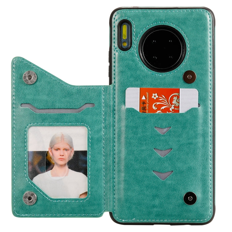 Funda protectora a prueba de golpes con patrón en relieve de árbol de gato Huawei Mate 30 con ranuras para tarjetas y marco de fotos (verde)