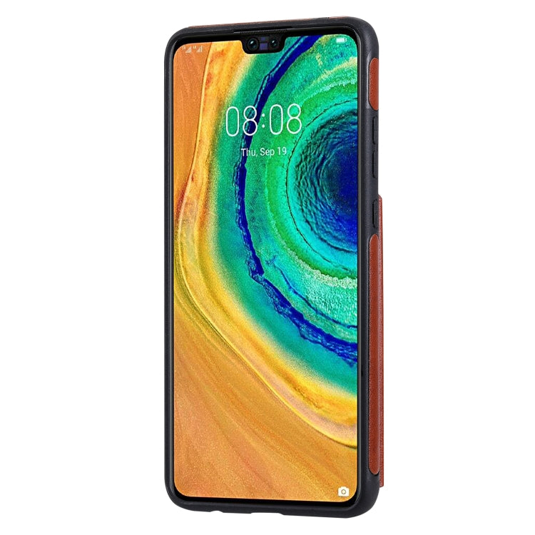 Funda protectora a prueba de golpes con patrón de relieve de árbol de gato Huawei Mate 30 con ranuras para tarjetas y marco de fotos (marrón)