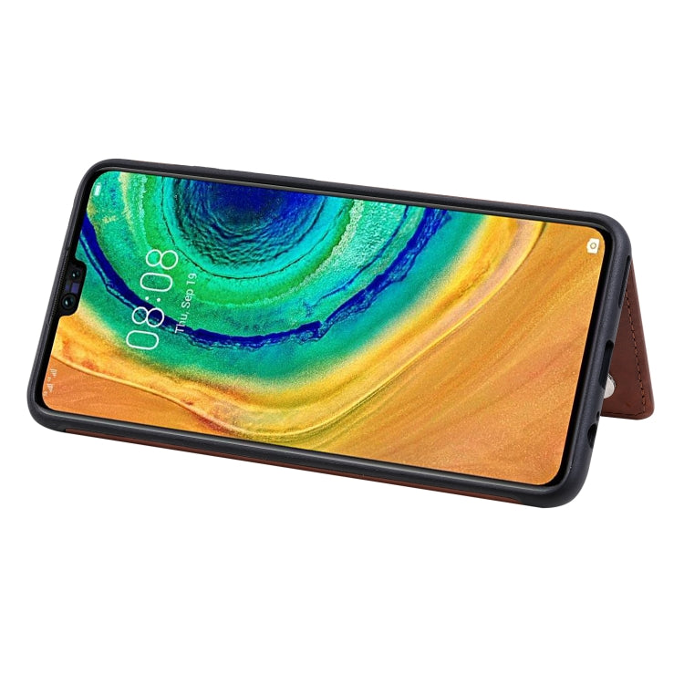 Funda protectora a prueba de golpes con patrón de relieve de árbol de gato Huawei Mate 30 con ranuras para tarjetas y marco de fotos (marrón)
