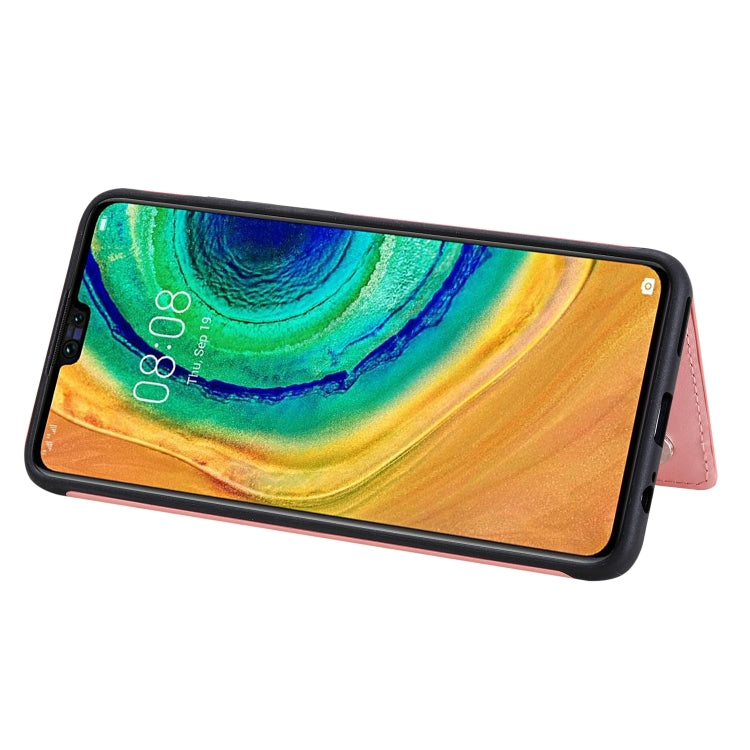 Funda protectora a prueba de golpes con patrón en relieve de árbol de gato Huawei Mate 30 con ranuras para tarjetas y marco de fotos (oro rosa)