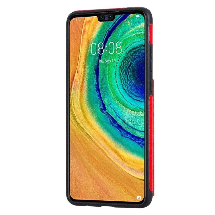 Funda protectora a prueba de golpes con patrón en relieve de árbol de gato Huawei Mate 30 con ranuras para tarjetas y marco de fotos (rojo)