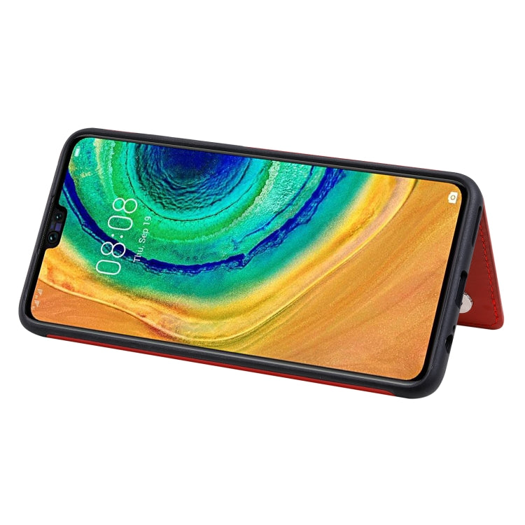 Funda protectora a prueba de golpes con patrón en relieve de árbol de gato Huawei Mate 30 con ranuras para tarjetas y marco de fotos (rojo)