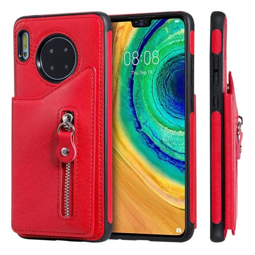 Para Huawei Mate 30 Color sólido Doble - Botón con cremallera Funda protectora a prueba de golpes (rojo)