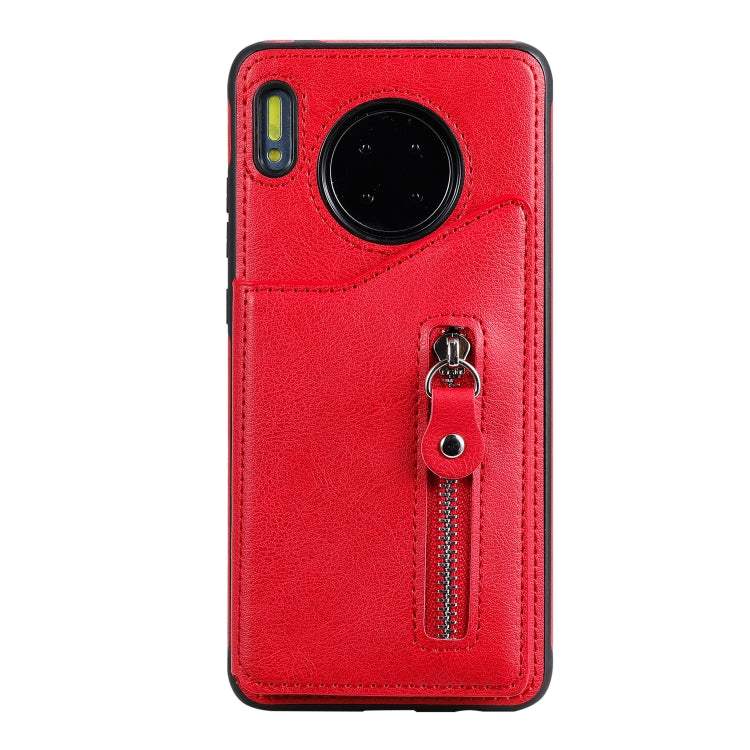Para Huawei Mate 30 Color sólido Doble - Botón con cremallera Funda protectora a prueba de golpes (rojo)