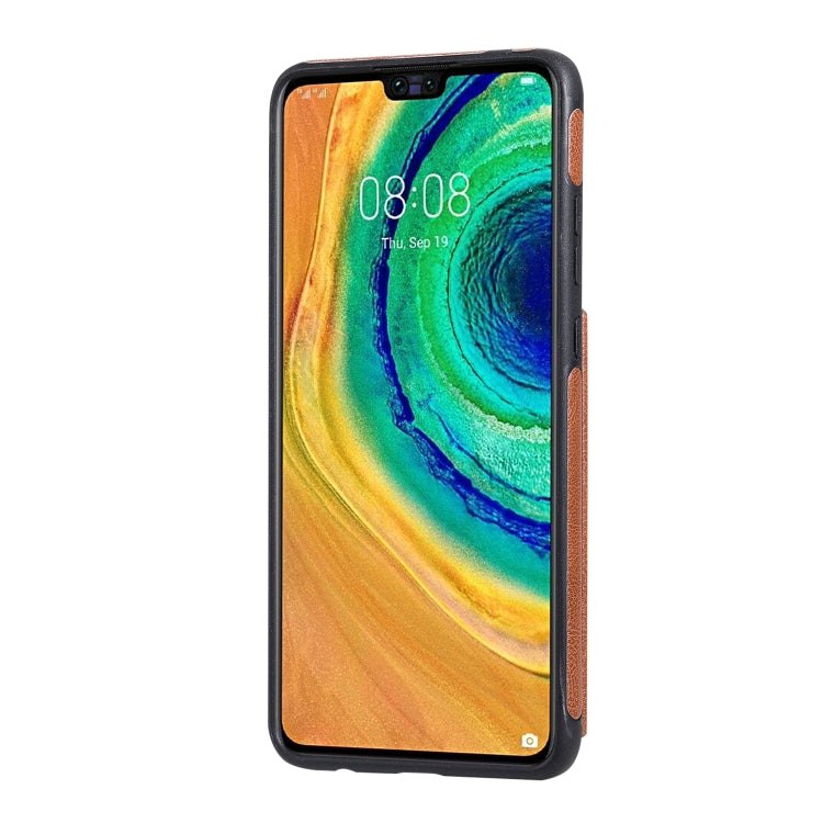 Para Huawei Mate 30 Color sólido Double - Button Zipper Funda protectora a prueba de golpes (marrón)