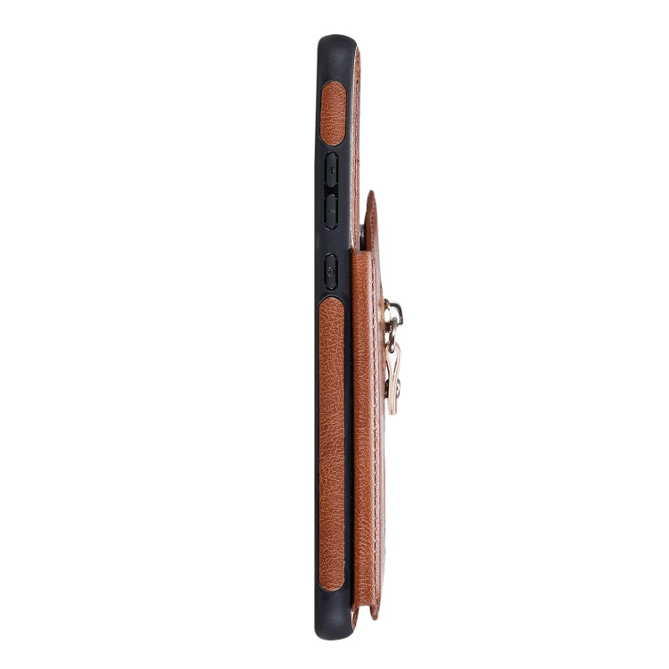 Para Huawei Mate 30 Color sólido Double - Button Zipper Funda protectora a prueba de golpes (marrón)