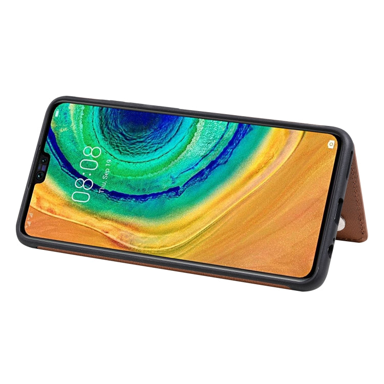 Para Huawei Mate 30 Color sólido Double - Button Zipper Funda protectora a prueba de golpes (marrón)
