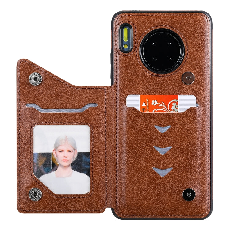 Para Huawei Mate 30 Color sólido Double - Button Zipper Funda protectora a prueba de golpes (marrón)
