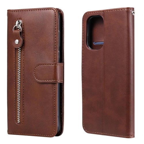 Para Xiaomi Redmi K40 Pro Fashion Calf Texture Zipper Flip Horizontal Funda de cuero con soporte y ranuras para tarjetas y billetera (marrón)