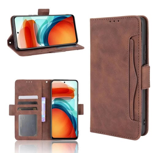 Para Xiaomi Redmi Note 10 Pro 5G / POCO X3 GT Siente de piel con patrón de pantorrilla Funda de cuero con soporte y ranuras para tarjetas y marco de fotos (marrón)