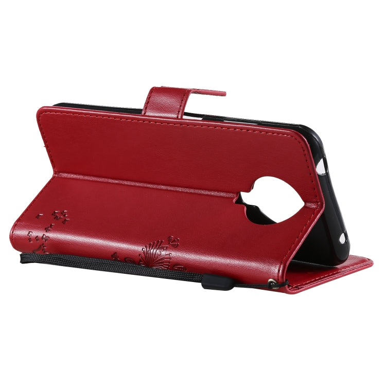 Para Nokia 6.3 Patrón de árbol y gato Impresión prensada Funda de cuero Horizontal Flip PU con soporte y tragamonedas de tarjetas y billetera y cordón (rojo)