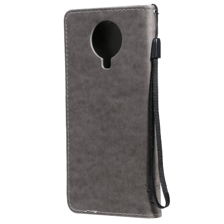 Para Nokia G10 Árbol y patrón de gato Impresión prensada Funda de cuero Horizontal Flip PU con soporte y tragamonedas y billetera y cordón (gris)