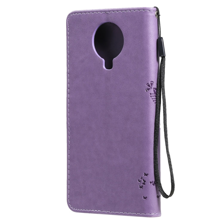 Para Nokia G10 Tree & Cat Pattern Presión prensada Funda de cuero Horizontal Flip PU con soporte y ranuras para tarjetas y Billetera y cordón (lavanda)