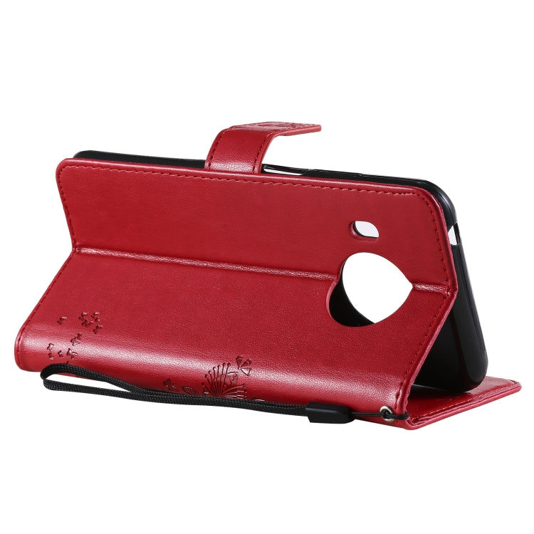 Para NOKIA X10 Árbol y gato Patrón de impresión prensada Funda de cuero PU de la PU con soporte y ranuras para tarjetas y cordón (rojo)