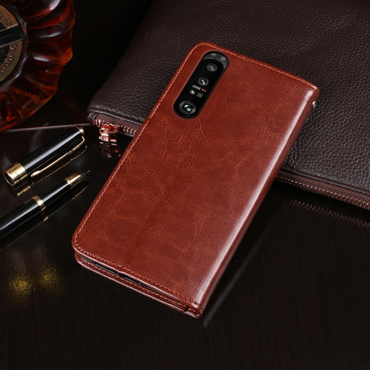 Para Sony Xperia 1 III Idewei Crazy Horse Texture Horizontal Flip Funda de cuero con soporte y tragamonedas y billetera (azul)