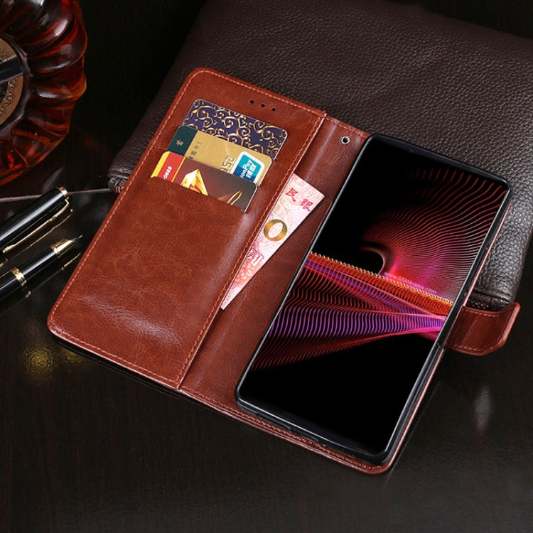 Para Sony Xperia 1 III Idewei Crazy Horse Texture Horizontal Flip Funda de cuero con soporte y tragamonedas y billetera (Negro)