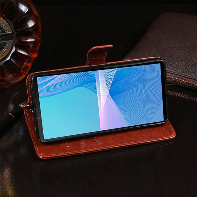 Para Sony Xperia 10 III Idewei Crazy Horse Texture Horizontal Flip Funda de cuero con soporte y tragamonedas y billetera (rojo)