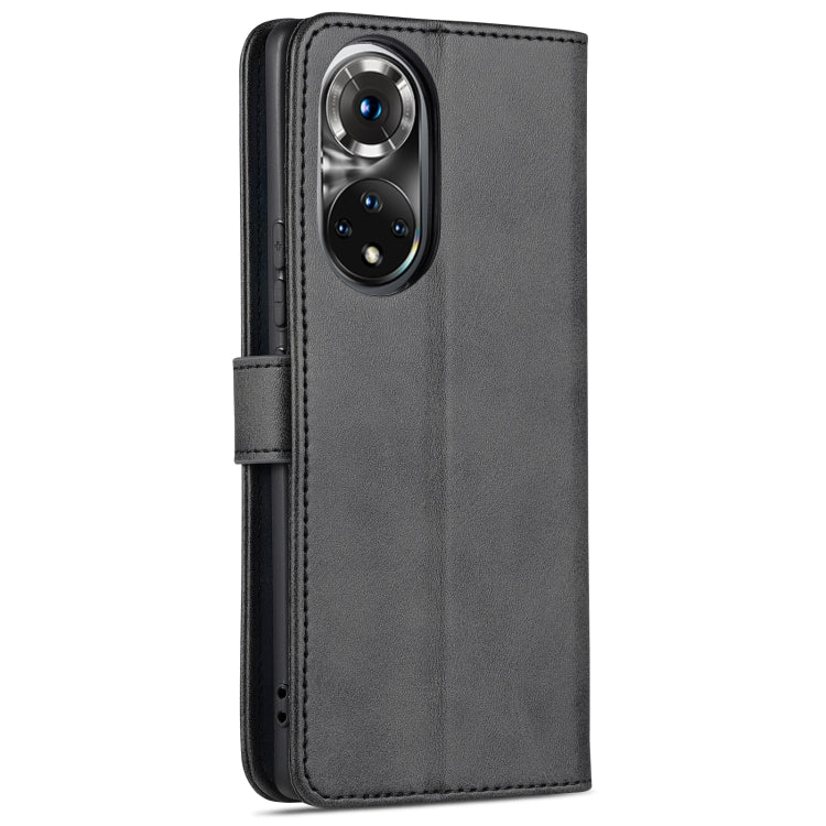Para Honor 50 AZNS Siente la piel de la piel de la piel Caja de cuero de la tapa horizontal con ranuras y soporte para tarjetas y billetera (Negro)