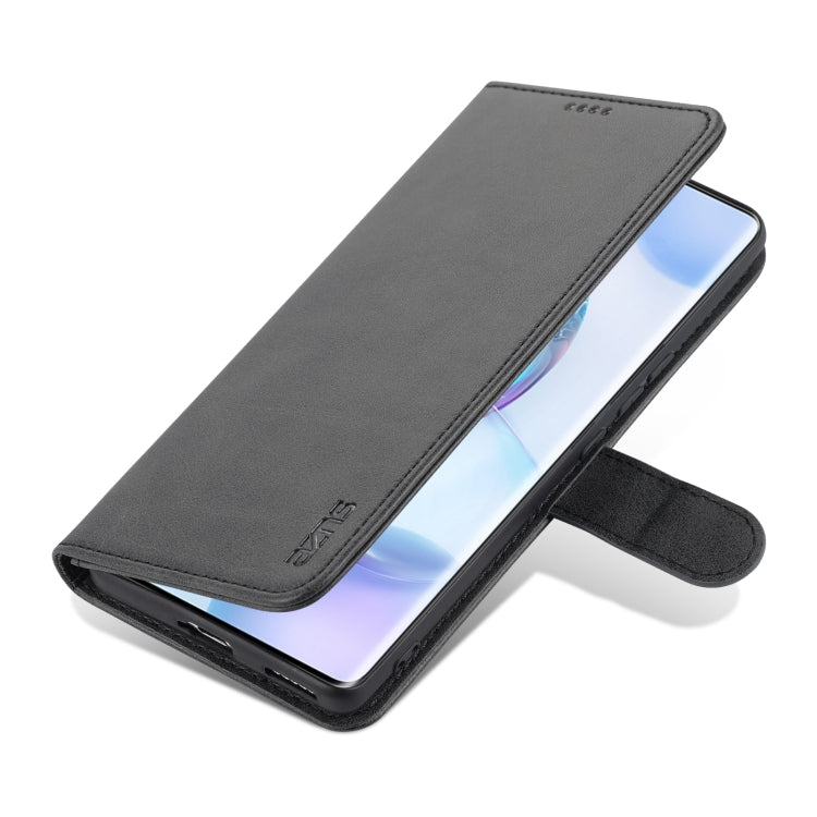 Para Honor 50 AZNS Siente la piel de la piel de la piel Caja de cuero de la tapa horizontal con ranuras y soporte para tarjetas y billetera (Negro)