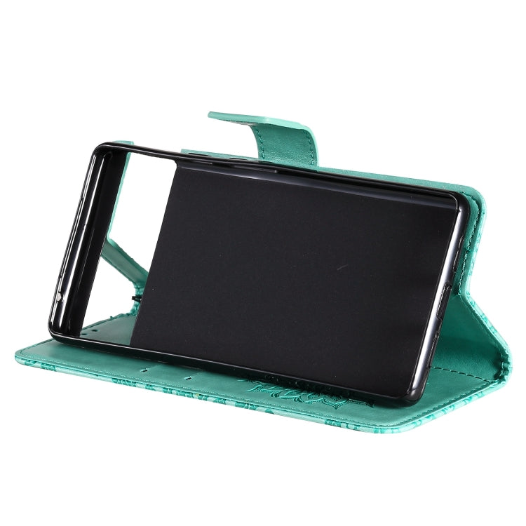 Para Google Pixel 6 Pro Sun Sun Pattern Horizontal Flip Funda de cuero con ranura para tarjeta y soporte y cartera y cordón (verde)