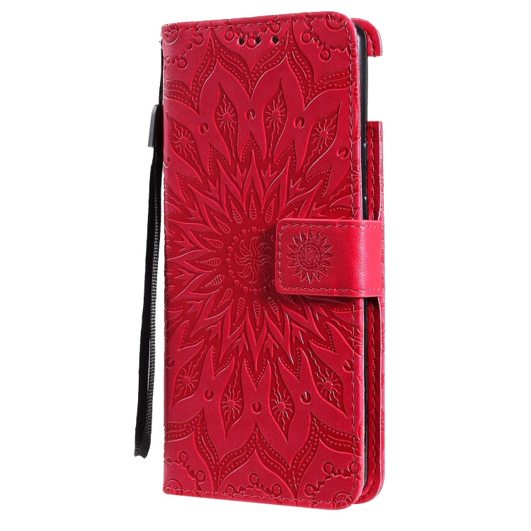 Para Google Pixel 6 Pro Sun Sun Pattern Horizontal Flip Funda de cuero con ranura para tarjeta y soporte y cartera y cordón (rojo)