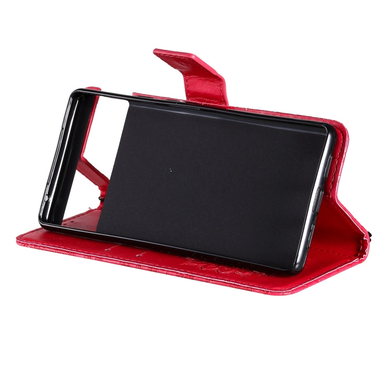 Para Google Pixel 6 Pro Sun Sun Pattern Horizontal Flip Funda de cuero con ranura para tarjeta y soporte y cartera y cordón (rojo)
