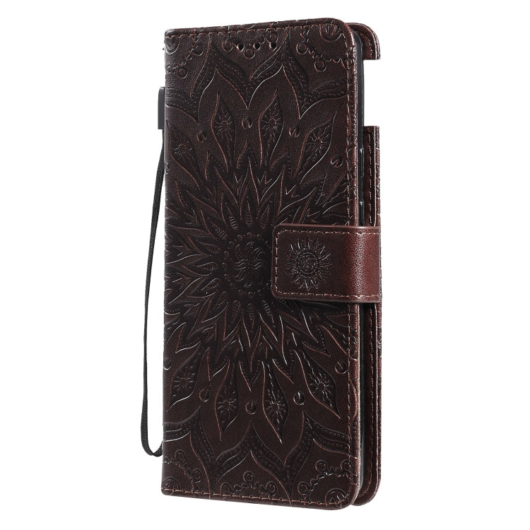 Para Google Pixel 6 Pro Sun Sun Pattern Horizontal Flip Funda de cuero con ranura para tarjeta y soporte y cartera y cordón (Marrón)