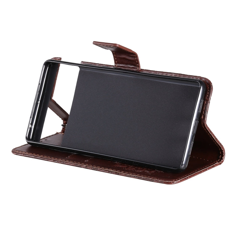 Para Google Pixel 6 Pro Sun Sun Pattern Horizontal Flip Funda de cuero con ranura para tarjeta y soporte y cartera y cordón (Marrón)